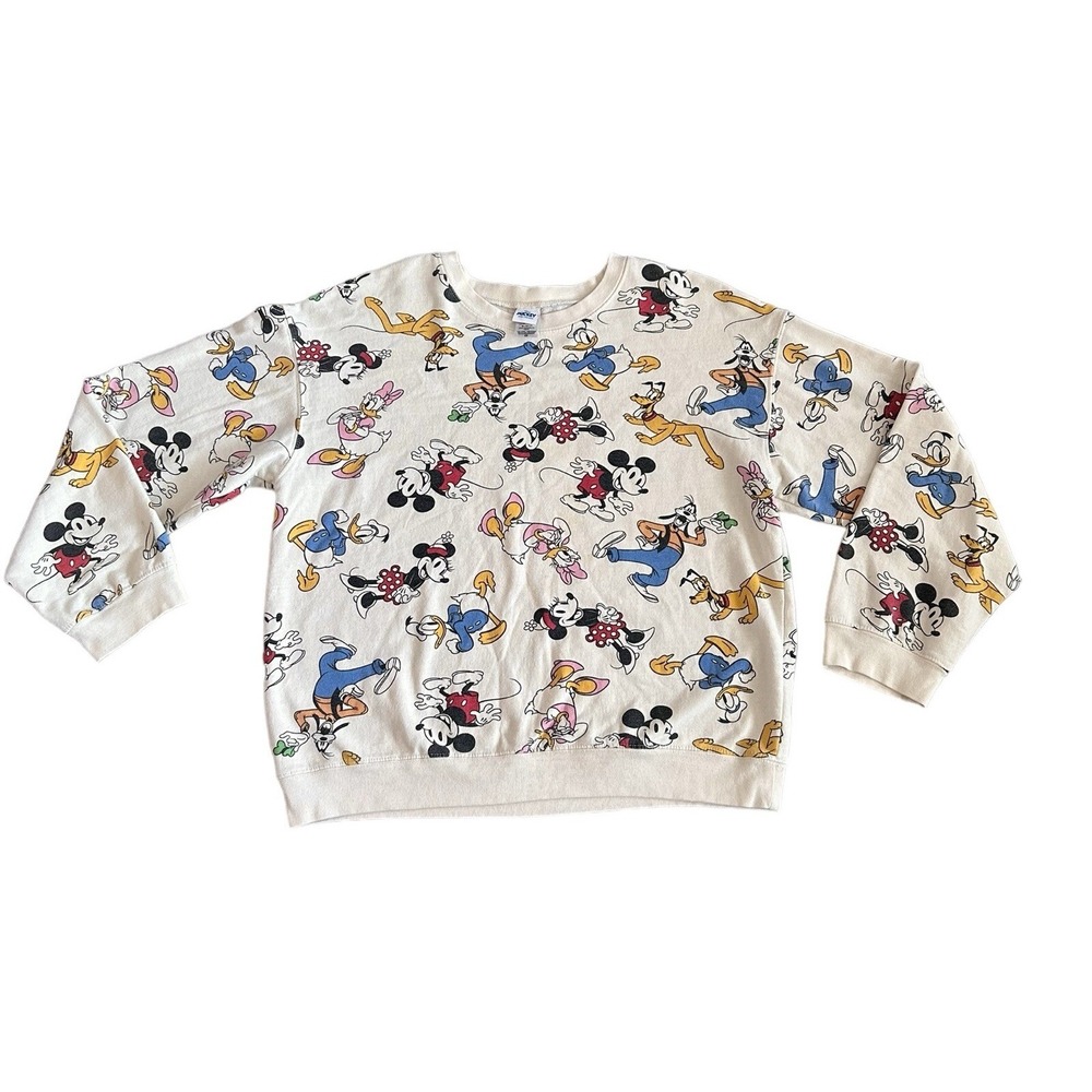 DISNEY Women's Sweatshirt Mickey Mouse and Friends Size XL‎ Ivory All Over Print